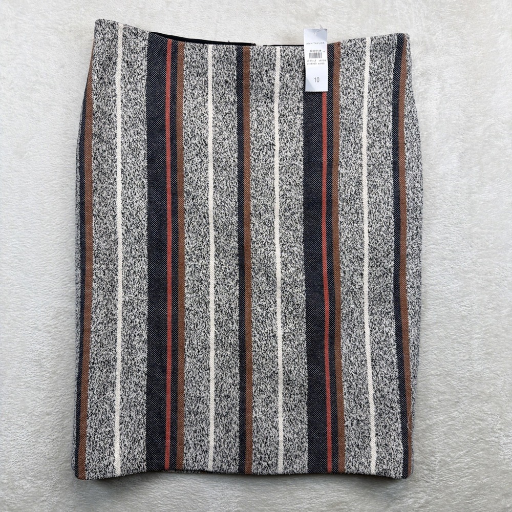 Ann Taylor Pencil Skirt Womens 10 Striped Tweed Career Office NWT
